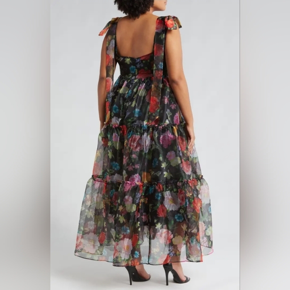 NWT Sz 3x Chelsea28 Black Floral Bow Shoulder Maxi Dress - Picture 5 of 12